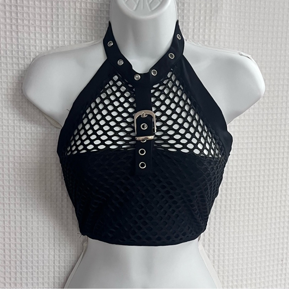 Ladies Black Mesh Halter Top size large